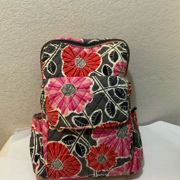 VERA BRADLEY Quilted Floral Backpack, Red/Black/Pink, 13”w x 16”h x 8”d main image 9